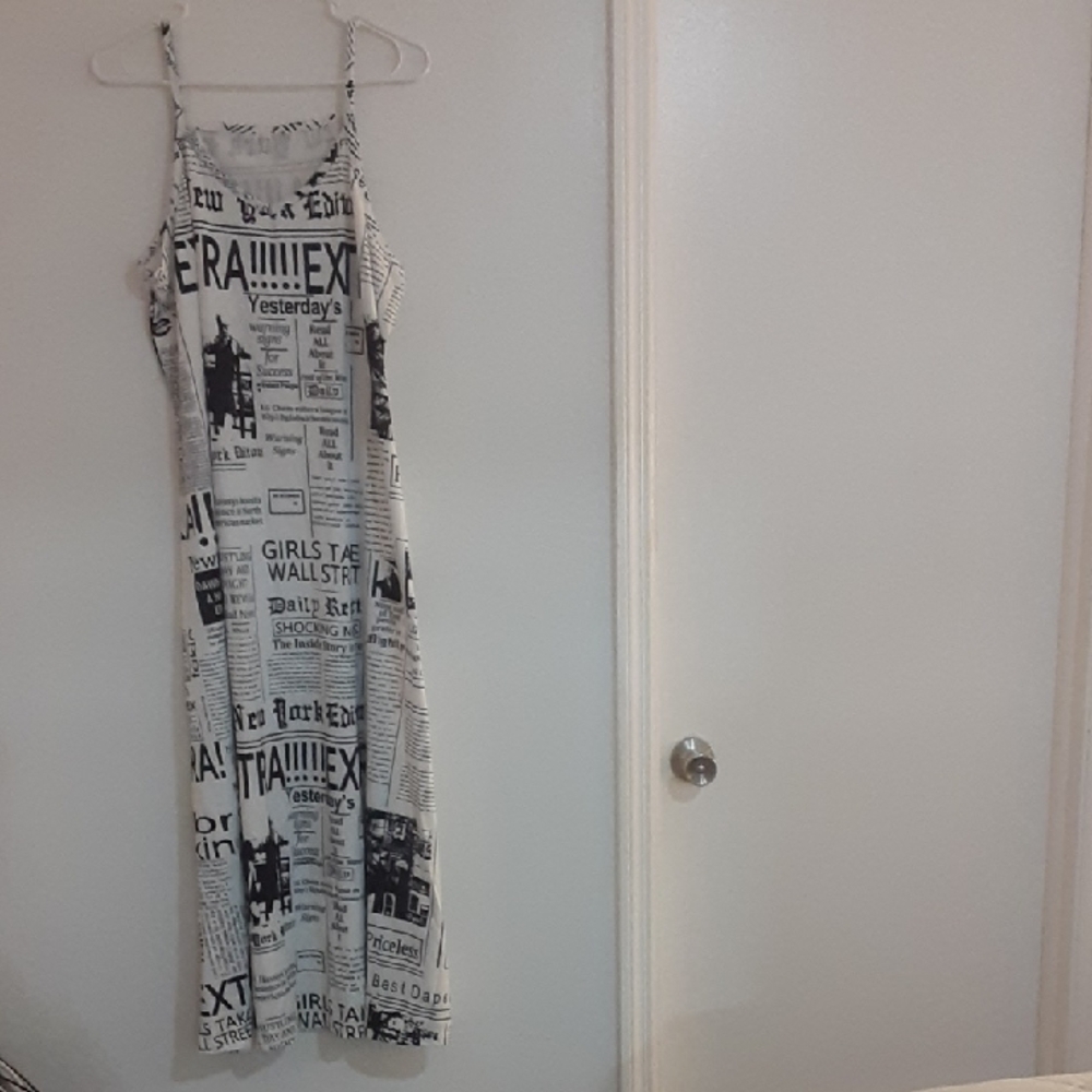 Chic Monochrome Newspaper Print Maxi Dress